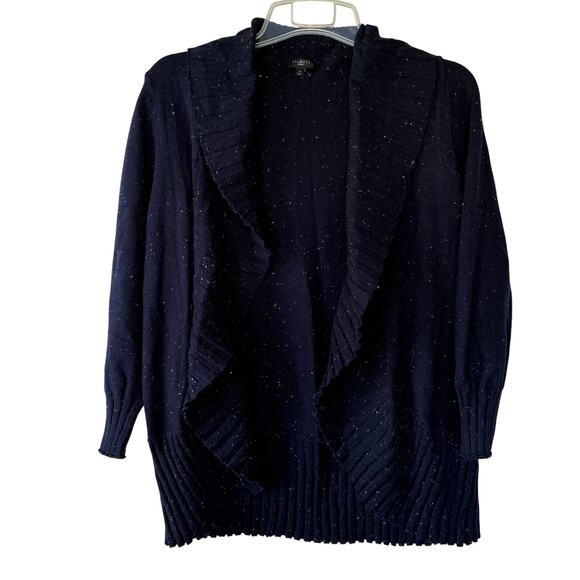 Talbots Navy Blue Speckled Ribbed open cardigan sweater size 1X/P - Picture 1 of 10